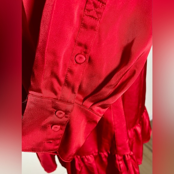 Marissa Webb | Red Satin Long Sleeve | Tie Front Mini Dress | Women’s 10 - Picture 4 of 8